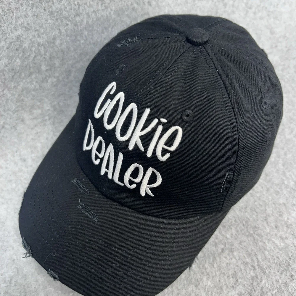 Cookie Dealer Distressed Dad Hat Black Baseball Cap Embroidered Strapback